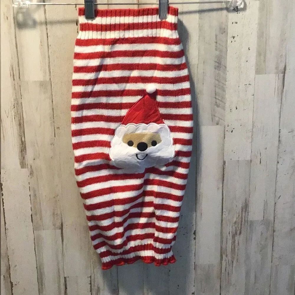 Red and white striped Santa, dog sweater, see measurements